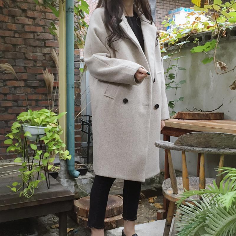 Women Wool Coat Winter Autumn Female Long Sleeve Double Breasted Long Jacket Casual Overcoat