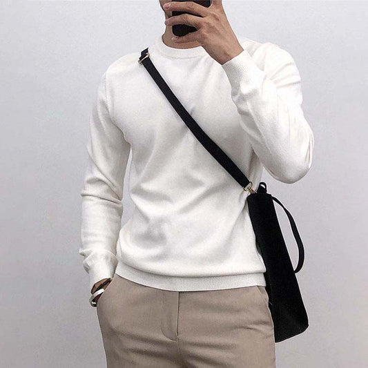 5 Color White Round Neck Sweater Men's 2021 Autumn and Winter New Thick Warm Slim FIT Pullover Knit Sweater Clothes