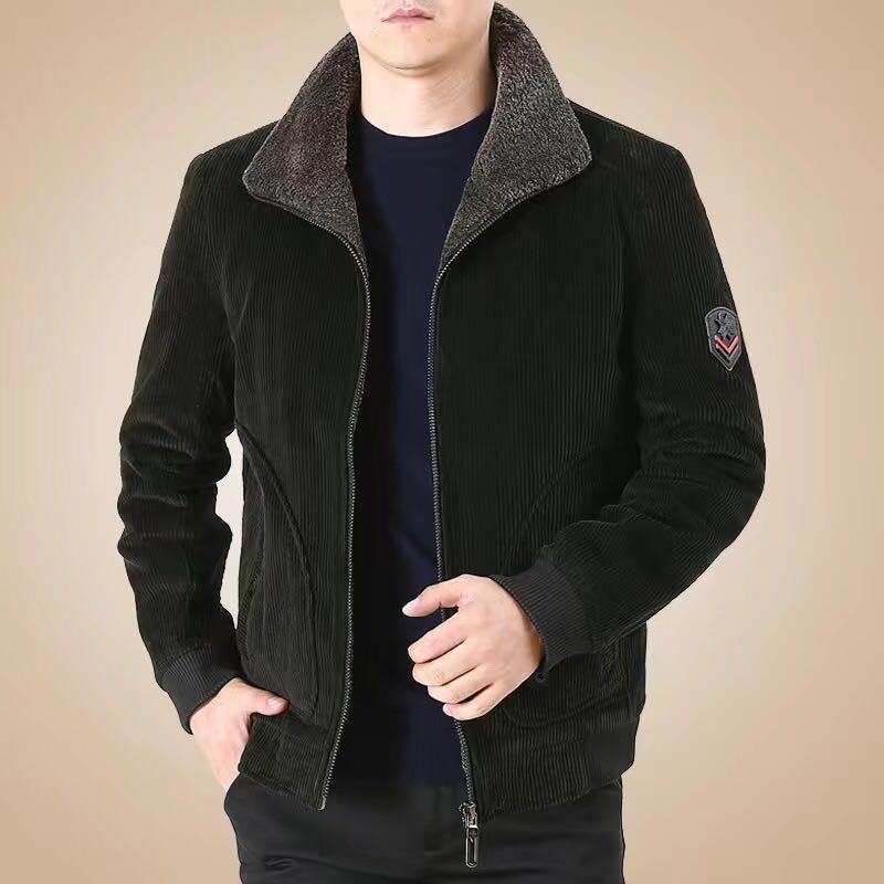 Corduroy Men's Jacket Autumn and Winter Plus Velvet Thick Casual Middle-aged Men's Jacket