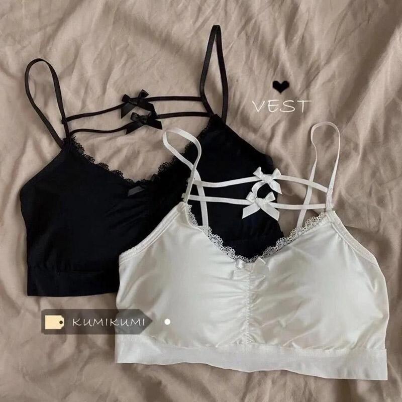 Sweet Bow Sexy Sling No Steel Ring Tube Top Small Chest Gathered Light Breathable Anti-sagging Ice Silk Fabric Women's Underwear Bra