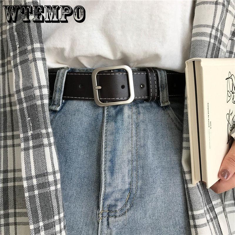 PU Belt Square Buckle Unisex Wide Belt Black Simple and Easy To Match with Dirt and Wear Resistance