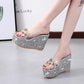 Slippers Women's Wedge Heel High-heeled Sandals  Slippers Women's Summer Super High-heeled Rhinestone Sequins Transparent Platform Slippers