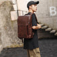 Retro Backpack Men Brown Waterproof Flip Zipper Student Computer Bag Outdoor Sports Travel Bag
