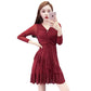 Woman Women's Printing V-neck Piled Sleeves High Waist Ruffled Stitching Dress Fashion Slim