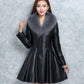 Winter Imitation Fox Fur Collar and Cotton Fur Mid-length Slim Fit All-match Leather Jacket Fashion Simple Female Jacket