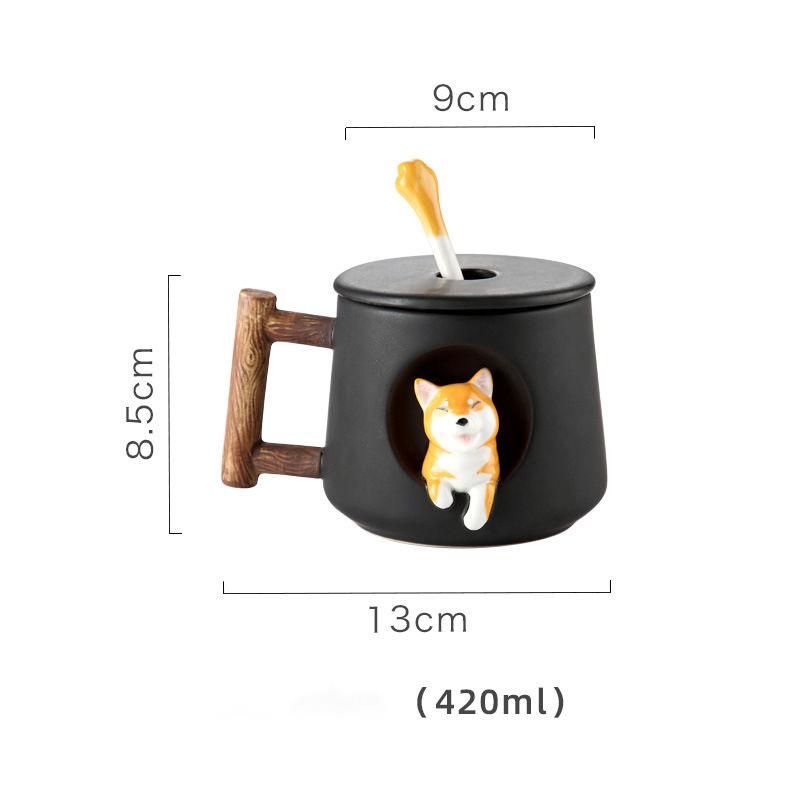 Creative Ceramic Personality Cute Mug with Lid Spoon Household Couple Men and Women Coffee Cup Shiba Inu Cup Gift