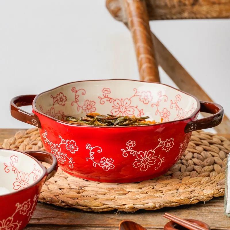 Binaural Soup Bowl Bowl Ceramic Tableware Bowl Creative Noodle Bowl Soup Bowl Japanese Ramen Instant Noodle Bowl