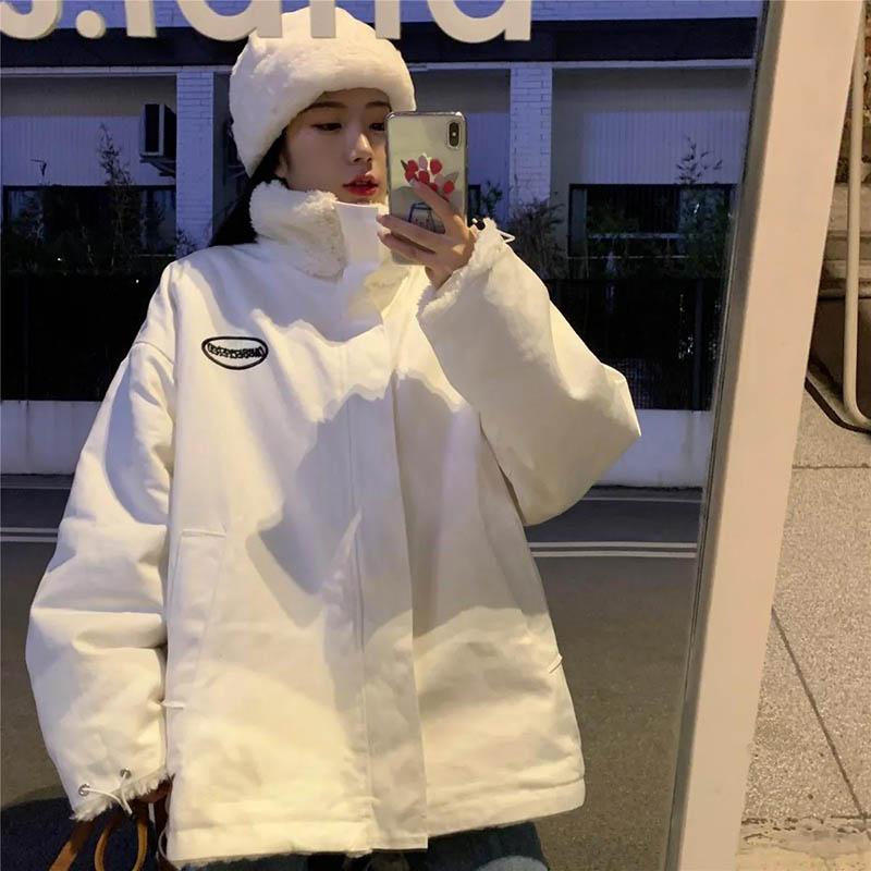 Stand-up Collar Lamb Hair Thickened Single-sided Cotton-padded Jacket Women's Spring and Autumn Loose All-match