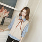 Spring and Autumn Striped Shirt Vest Two-piece Knitted Suit Vest Fashion Simple Female Sweater