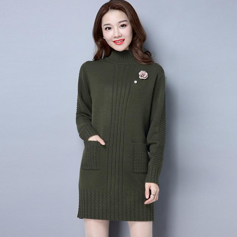 Women's Sweater Autumn and Winter 2021 New Fashion Mid-length Loose Korean Knitwear Half Turtleneck Sweater Skirt Top