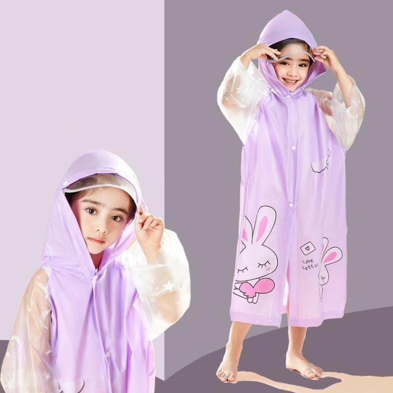 Rain Coat for Kid Pink Rabbit Lovely Waterproof Clothes Children Suit 90-155cm Windproof Hooded Cartoon Printed Raincoats