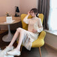 Pofulove Women Chiffon Sweater Dress Long Section Turtleneck Beading Lace Knitted Skirt Pullover