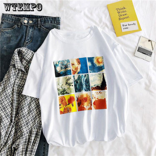 WTEMPO Short-sleeved Female Loose Korean Wild Half Sleeves Retro Hong Kong-flavored Girlfrie