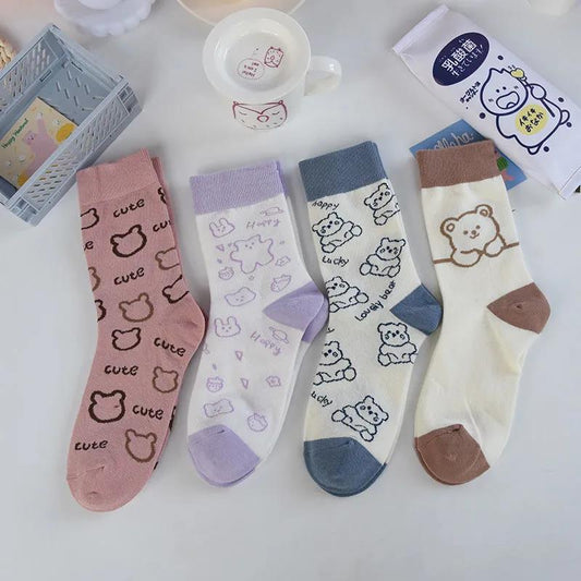 Women's Cotton Cute Socks In Tube Socks Color Cartoon Bear All-match College Style Socks