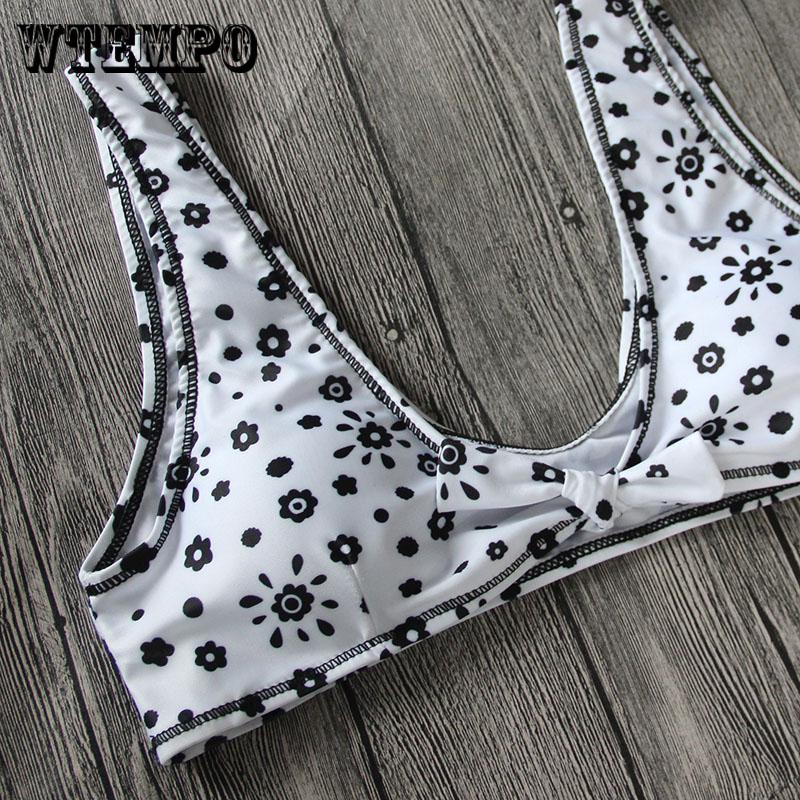 WTEMPO Fashion chest knotted printed bikini sexy split swimsuit