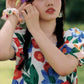 Cute Girl Puff Sleeve Dress Retro Print Long Loose Mid-length Skirt