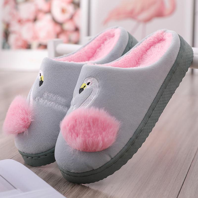 Autumn and Winter Pure Cotton Slippers Flamingo Design Shoes Fashion Flat Cotton Shoes Indoor Casual Shoes