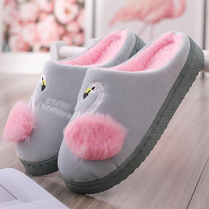 Autumn and Winter Pure Cotton Slippers Flamingo Design Shoes Fashion Flat Cotton Shoes Indoor Casual Shoes