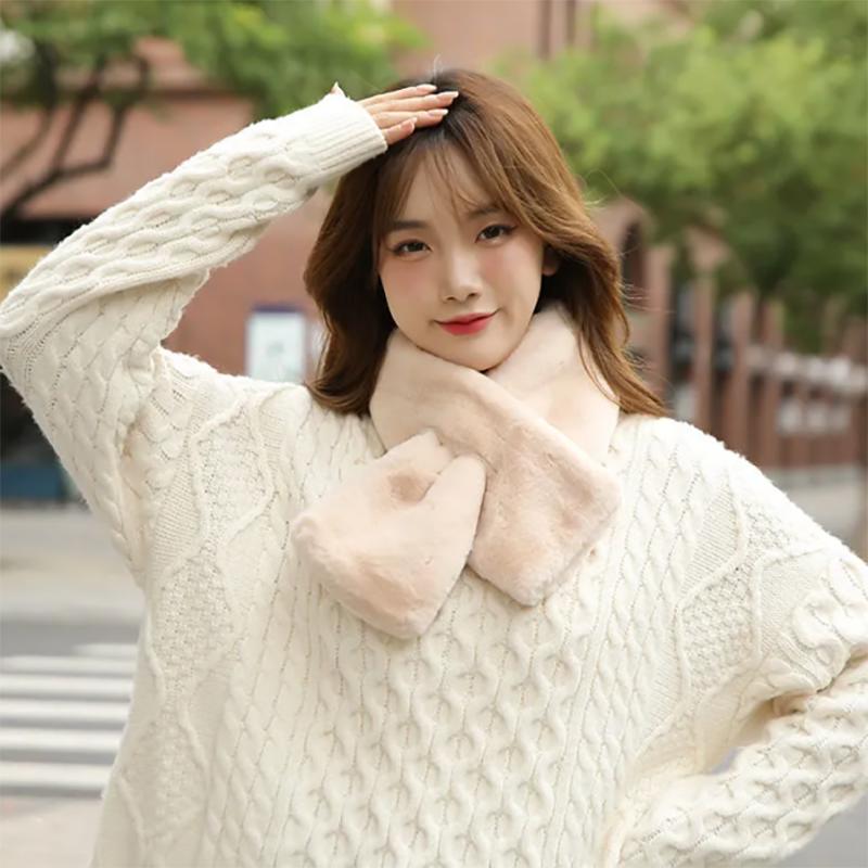 Autumn and Winter Korean Version of The Rex Rabbit Fur Scarf Wild Solid Color Warmth Thickened Plush Cross Bib