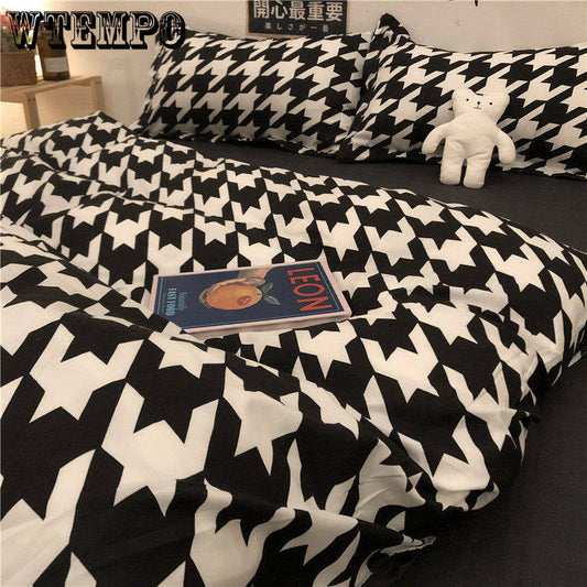 Home Duvet Cover Set Soft Cotton Comforter Cover Pillowcase Set Twin Queen Four-piece Household Bed Cover Set