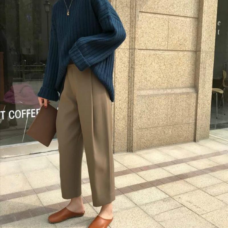 Pofulove Solid Color Thick Turtleneck Sweater Female Students Autumn Winter Lazy Wind Loose Twist Knitted Jacket Pullover