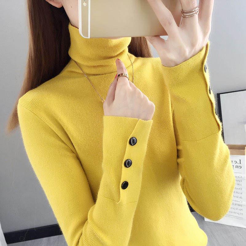 Fall/winter Pullover Turtleneck Sweater Stretch Slim Fit All-match Knit Bottoming Shirt Top Women
