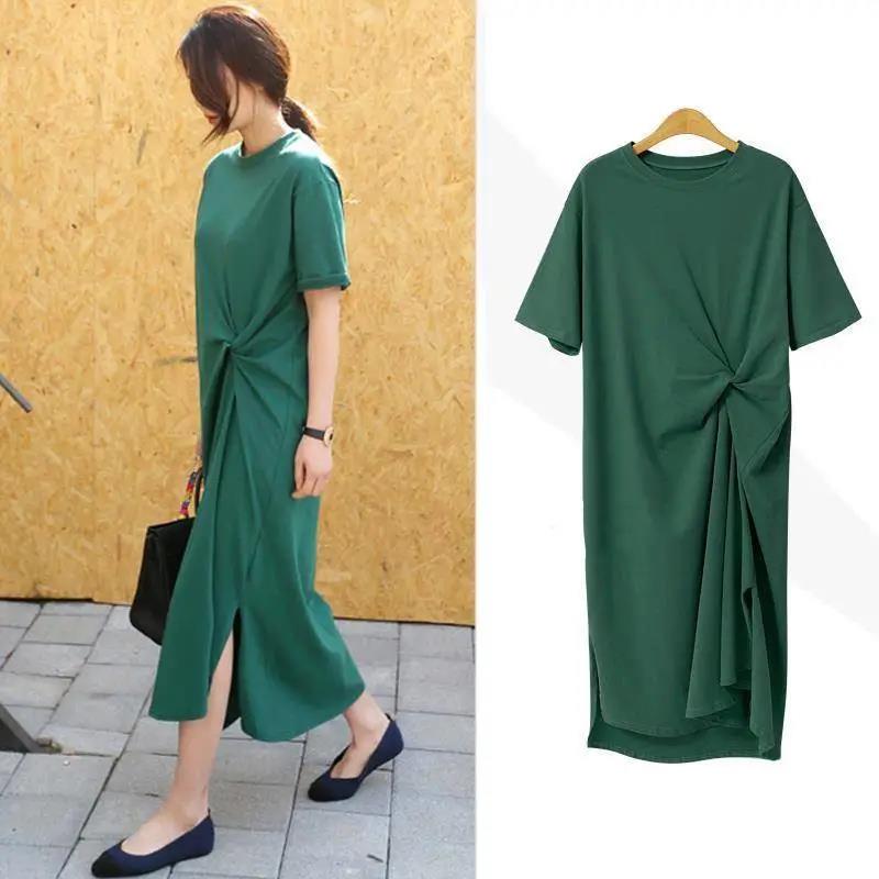 Popular Dresst Loose Casual Slim French Niche Dress Large Size Long T-shirt Dress Summer