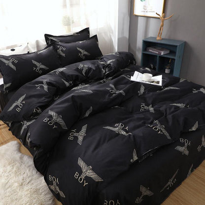 Net Celebrity Four-piece Bedding Cartoon Bed Linen Quilt Sanding Three-piece Student Bedding