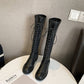 Lace Up Zipper High Boots Wear-resistant Non-slip Women Winter Boot Female British Leather Boots Knight Knee-length Cowboy Boots