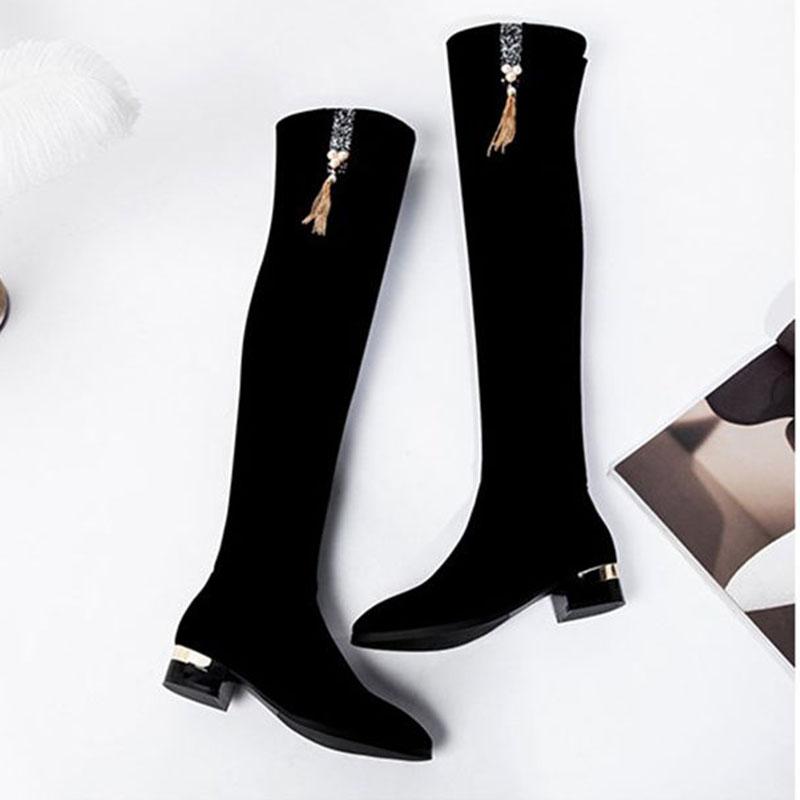 Sexy Slim Fit Elastic Flock Over The Knee Boots Women Shoes Autumn Winter Ladies Over Knee Suede  High Boots
