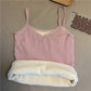 Winter Camisole Crop Top Women Plus Velvet Bralette Spaghetti Strap Corset Tank Top Winter Warm Thermal Vest Innerwear Bralets Yk2 Cami Black