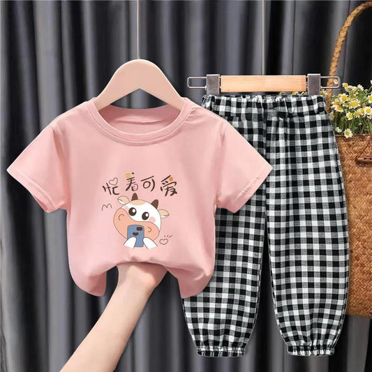 Children's Clothes Baby Two-piece Suit Cotton T-shirt + Casual Trousers Boys and Girls Casual Suit Summer Short-sleeved T-shirt