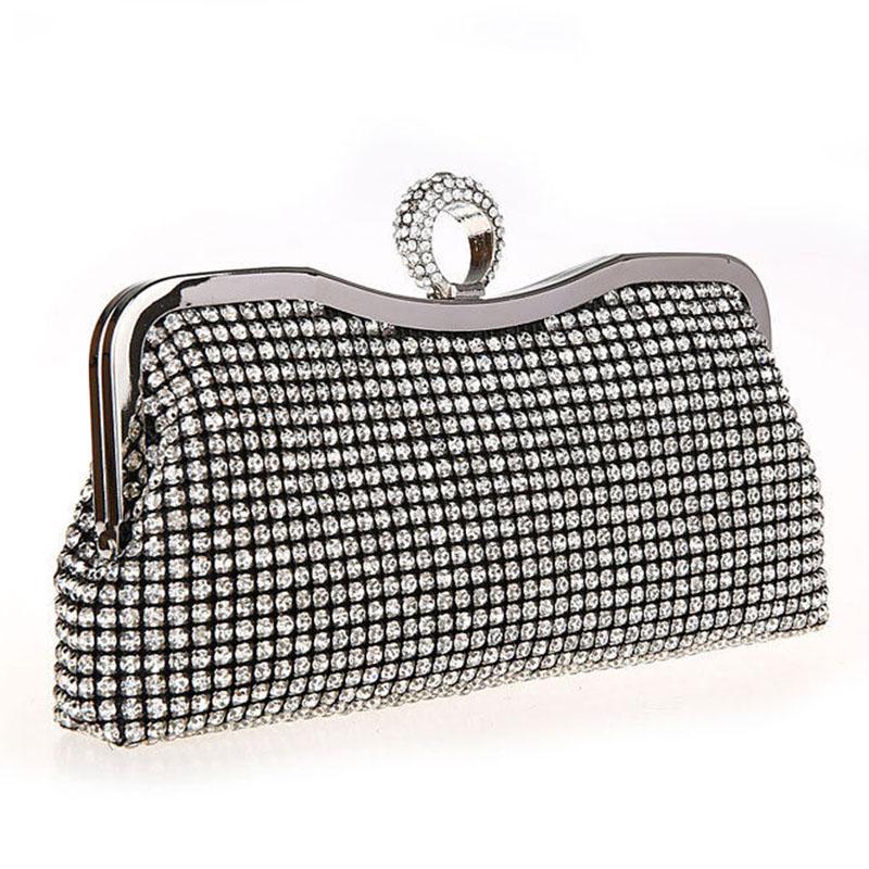 Women's Clutch Bag Elegance Luxury Shoulder Bag Ladies Wedding Evening Banquet Bridal Rhinestones Smooth Metal