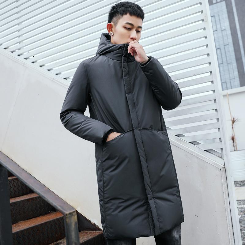 Fashion trend hooded men's down jacket autumn and winter plus down thick white duck down mid-length men's jacket