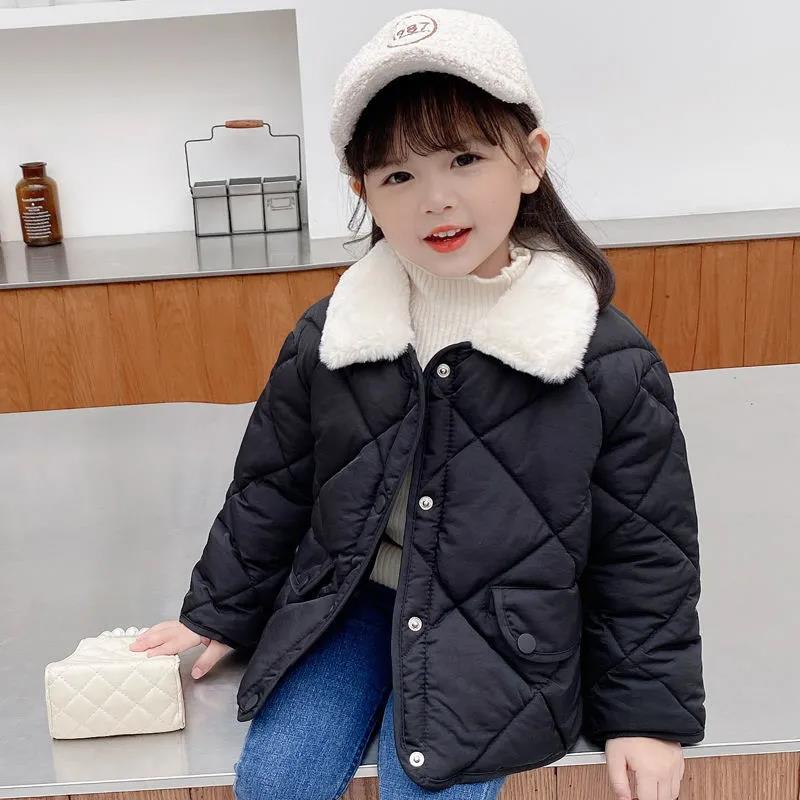 Girls' Padded Warm and Windproof Jacket Plus Velvet Thick Winter Clothes