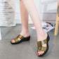 [Top Layer Cowhide] Mother Sandals Slippers Women's Leather Summer Sandals Soft Bottom Middle Heel Non-slip Wear-resistant Slippers Simple All Match