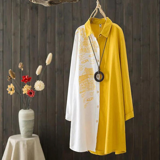 Ladies Cardigan Shirt Top Long-sleeved Loose-embroidered Cotton and Linen Literary Mid-length Shirt
