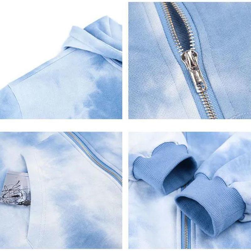Women Tie-dye Printed  Hoodies Sweatshirt Coat Zip Up Outerwears Hooded Jacket Pockets Plus Size Outwear Tops
