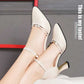 Baotou Sandals Women's Summer One Word Buckle High Heel Sandals All Match Soft Leather Shoes