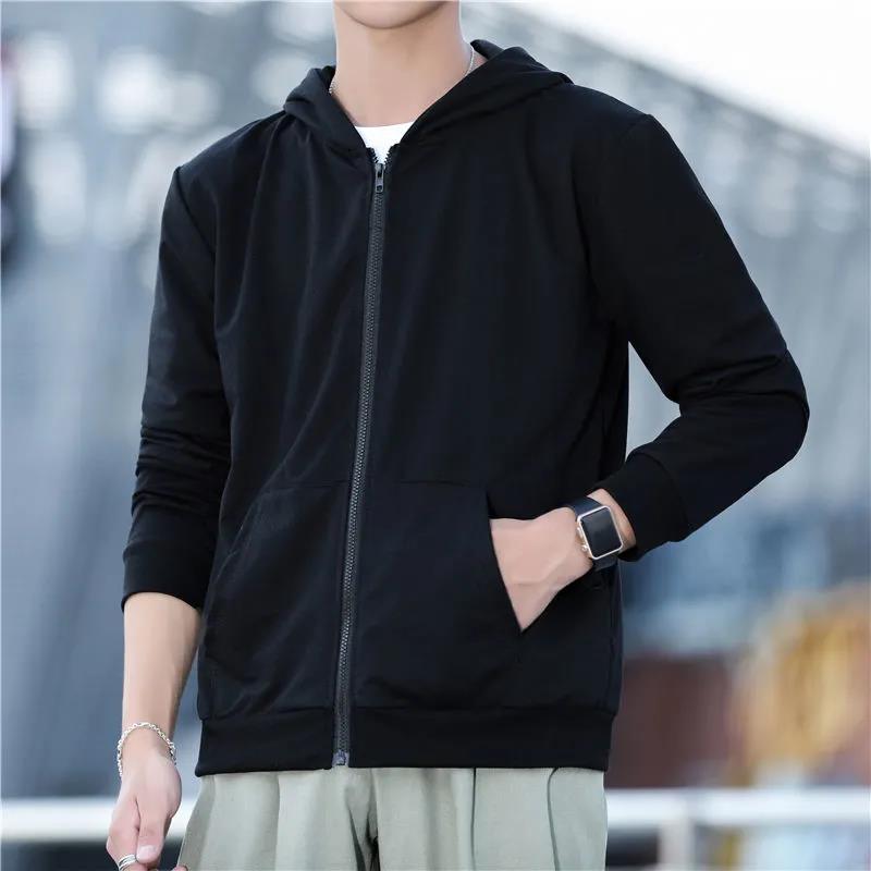 Hooded Sweater Men's Autumn Long Sleeve Loose Autumn Winter Zipper Solid Color Jacket