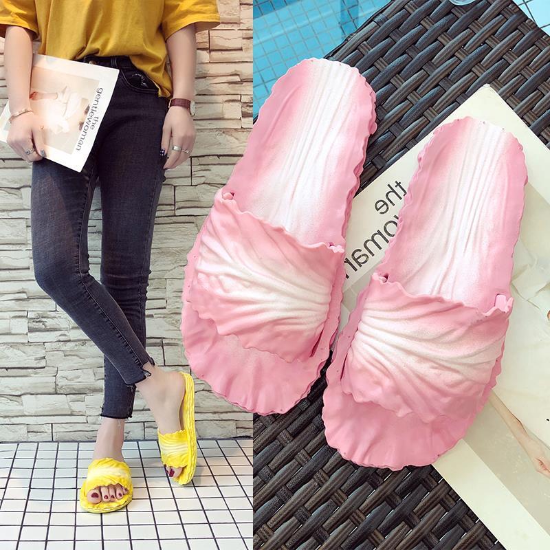 Slippers Female Summer Indoor Creative Cabbage Cute Soft Bottom Household Thick Bottom Bathroom Slippers Non-slip Parent-child Sandals and Slippers