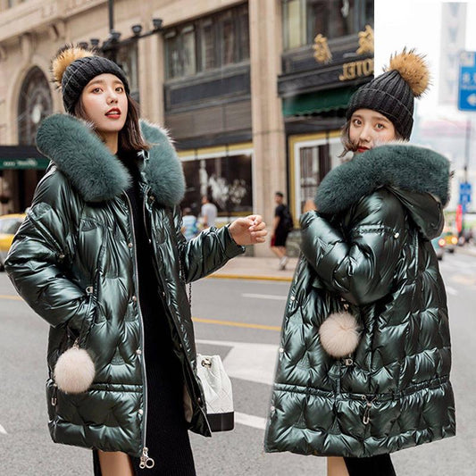 Big Fur Collar Down Jacket Women's Mid-length Down Cotton Women's Jacket Winter Loose Women's Jacket