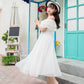 Pofulove Vacation Beach Strapless dress Off-shoulder Ruffled Sexy slash neck Chiffon dress Summer