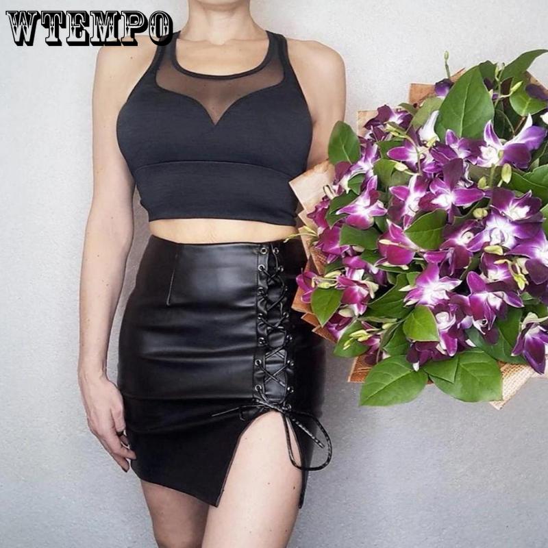 Tight PU Leather Skirt Women's High Waist Sexy Black Short Skirt Package Hip Leather Skirt Sexy Mini Dress