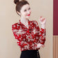 Floral Chiffon Shirt Women's Spring Western Style Cover Belly Bow Small Shirt All-match Loose Bottoming Top