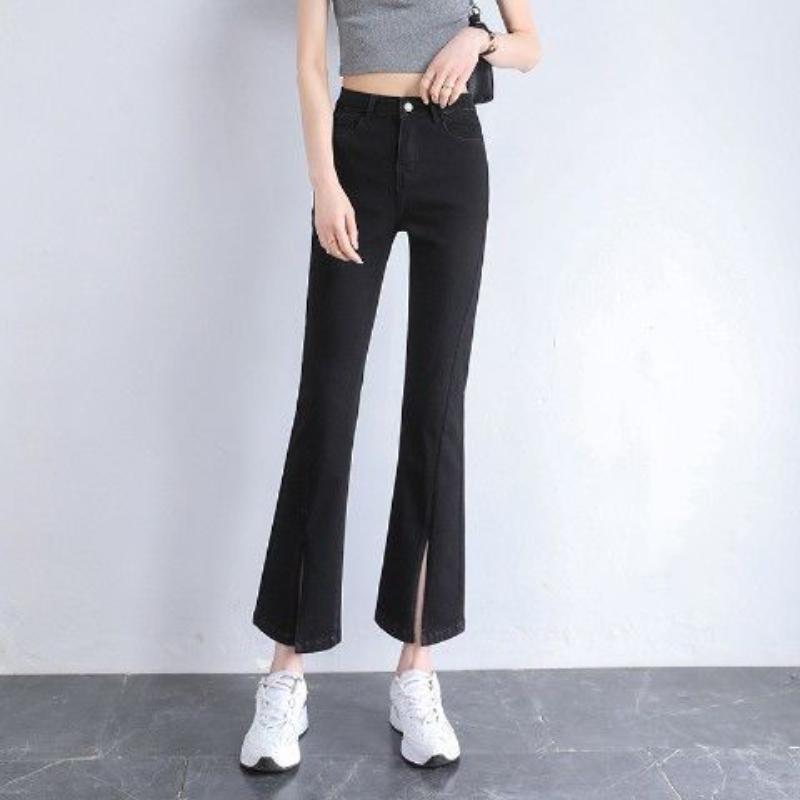 Slit Flared Jeans Women's Summer and Spring Slim High-waisted Thin Slim Cropped Trousers
