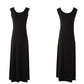 Women's Summer Simple and Elegant Sleeveless Floor Long Slim Black Vest with A-line Dress