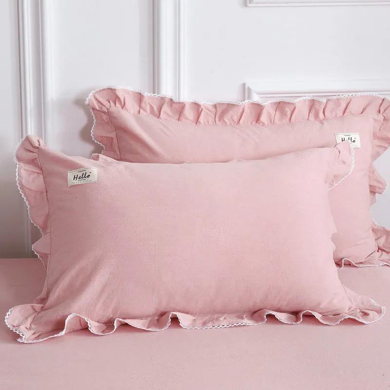 Washed Cotton Cotton Side Pillowcase Solid Color Cotton Pillowcase Pillow Core Cover 48*74cm
