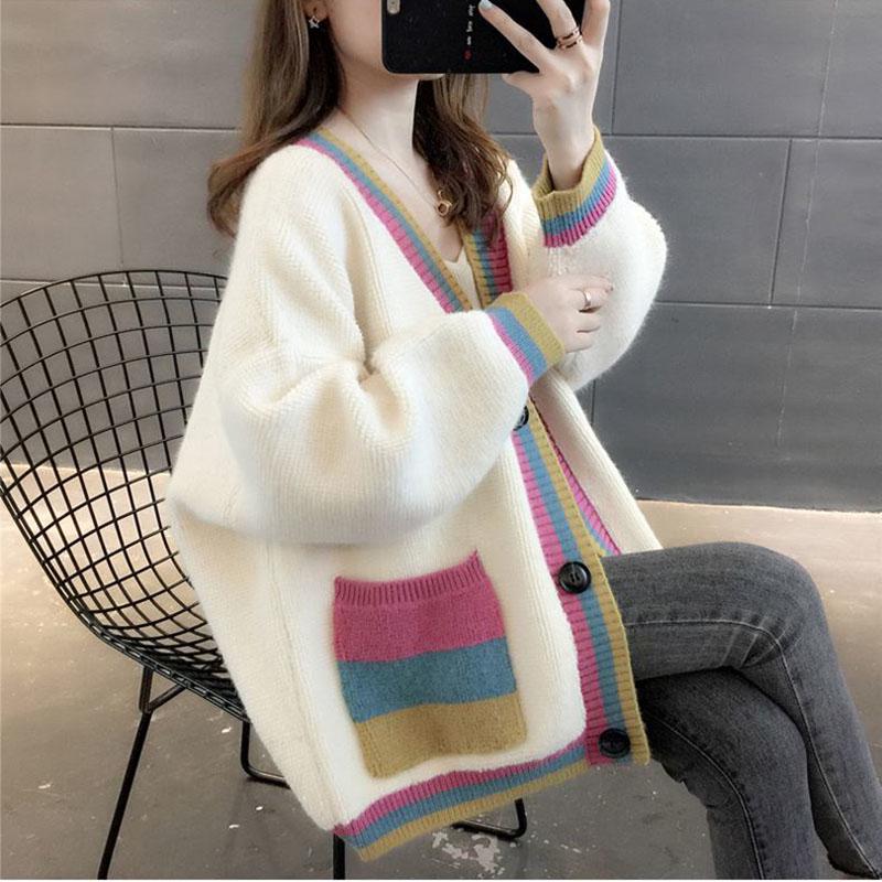 Knitted Cardigan Sweater Fashion Simple Loose Jacket Autumn and Winter Mid-length Women's Top