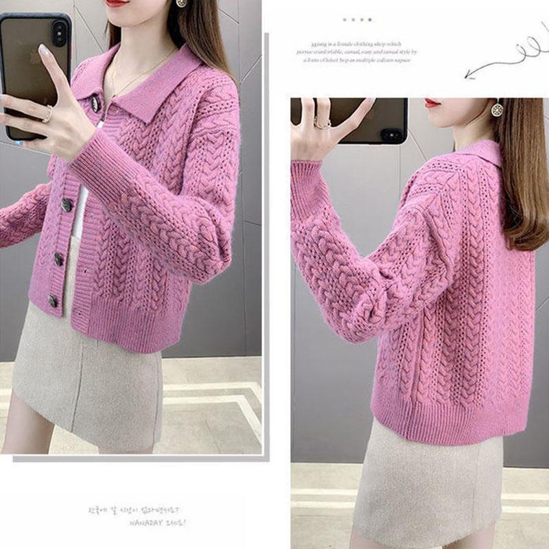 Autumn and Winter Solid Color Cardigan Jacket Knitted Loose Long-sleeved Tops Fashion Simple Women's Sweater